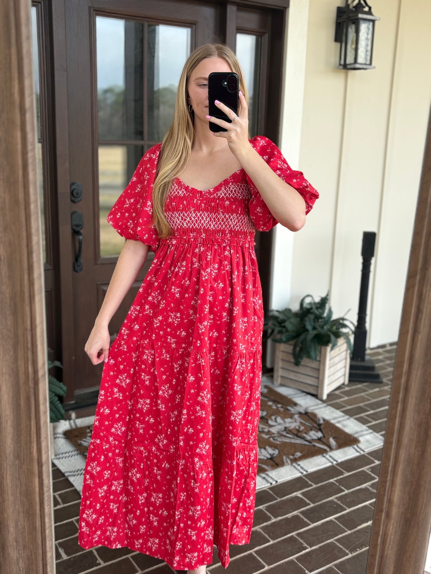 Red Multi Floral Smocked Maxi