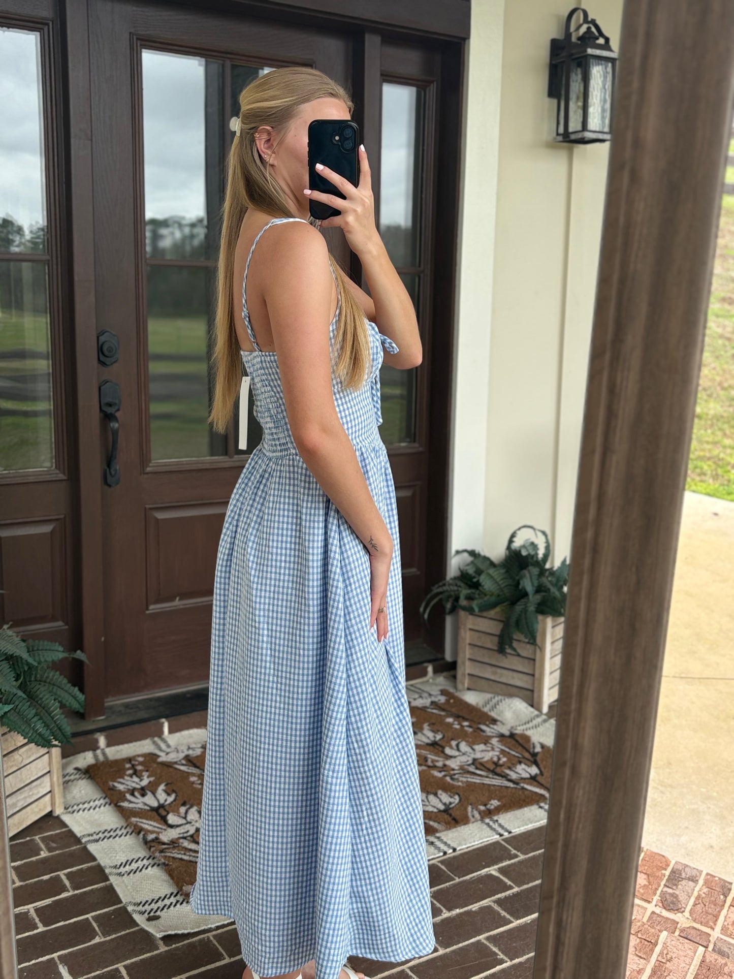Dusty Blue Gingham Midi