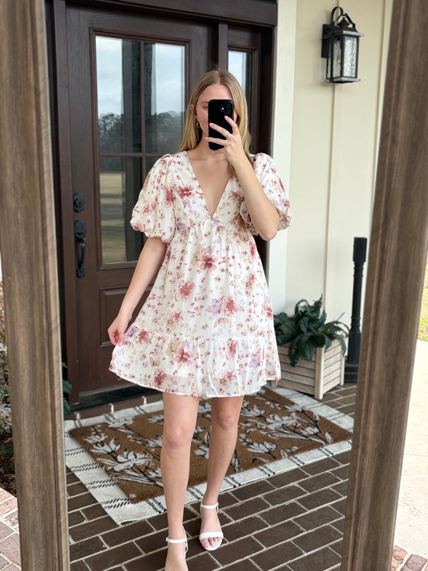 Ivory Floral V-Neck Mini