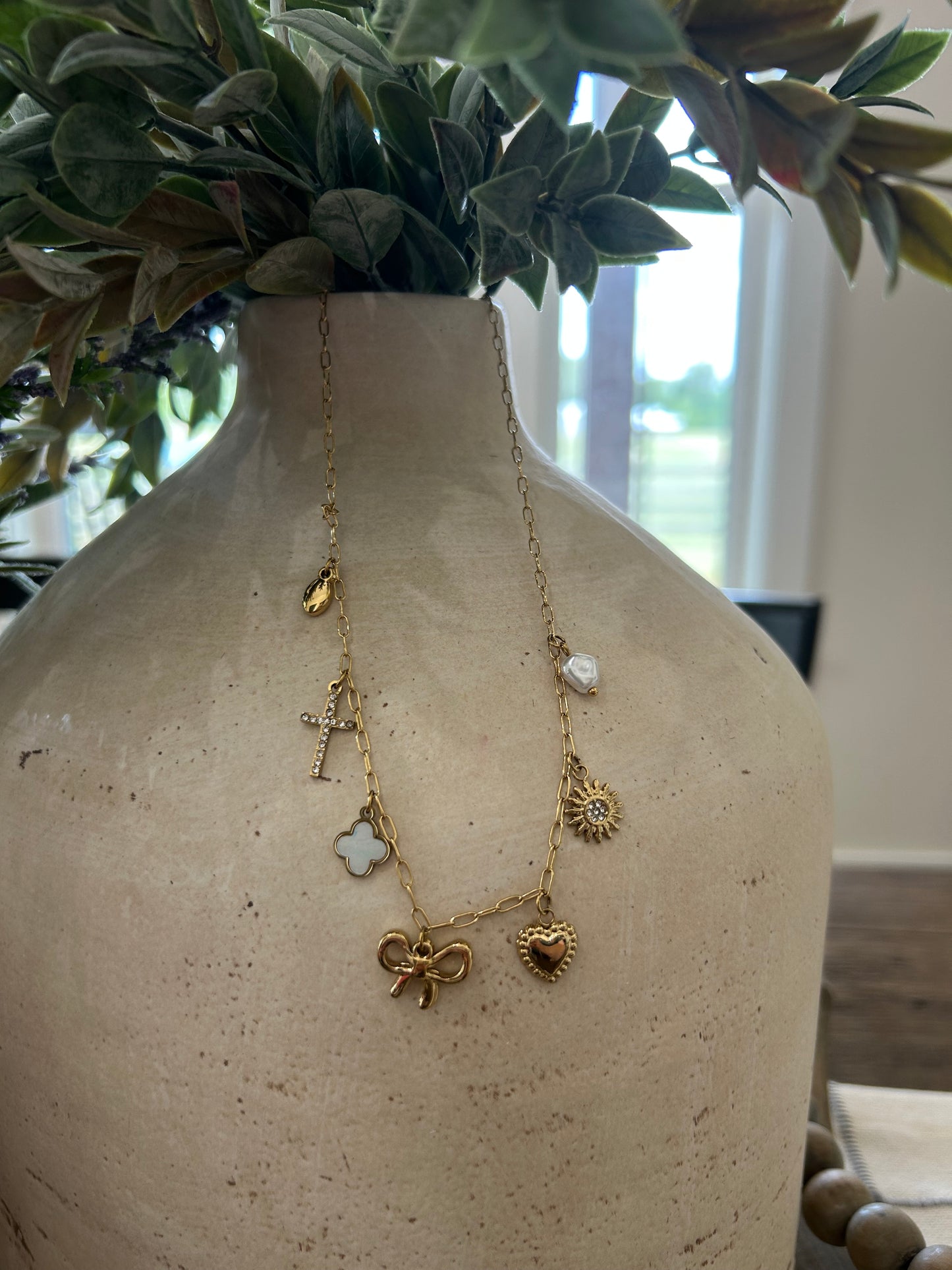 Cross and a Bow Charm Necklace