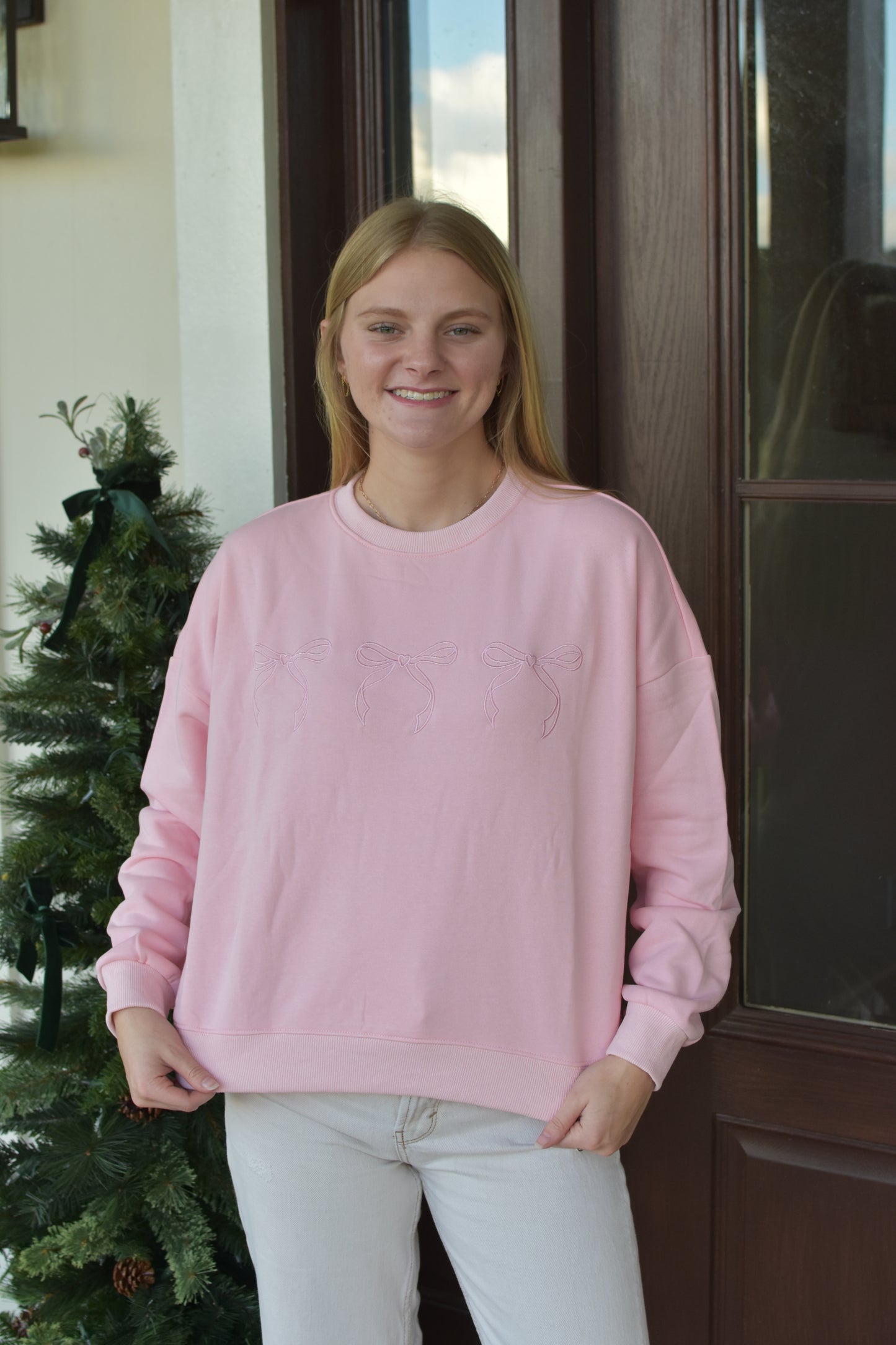 Baby Pink Bow Accent Sweater