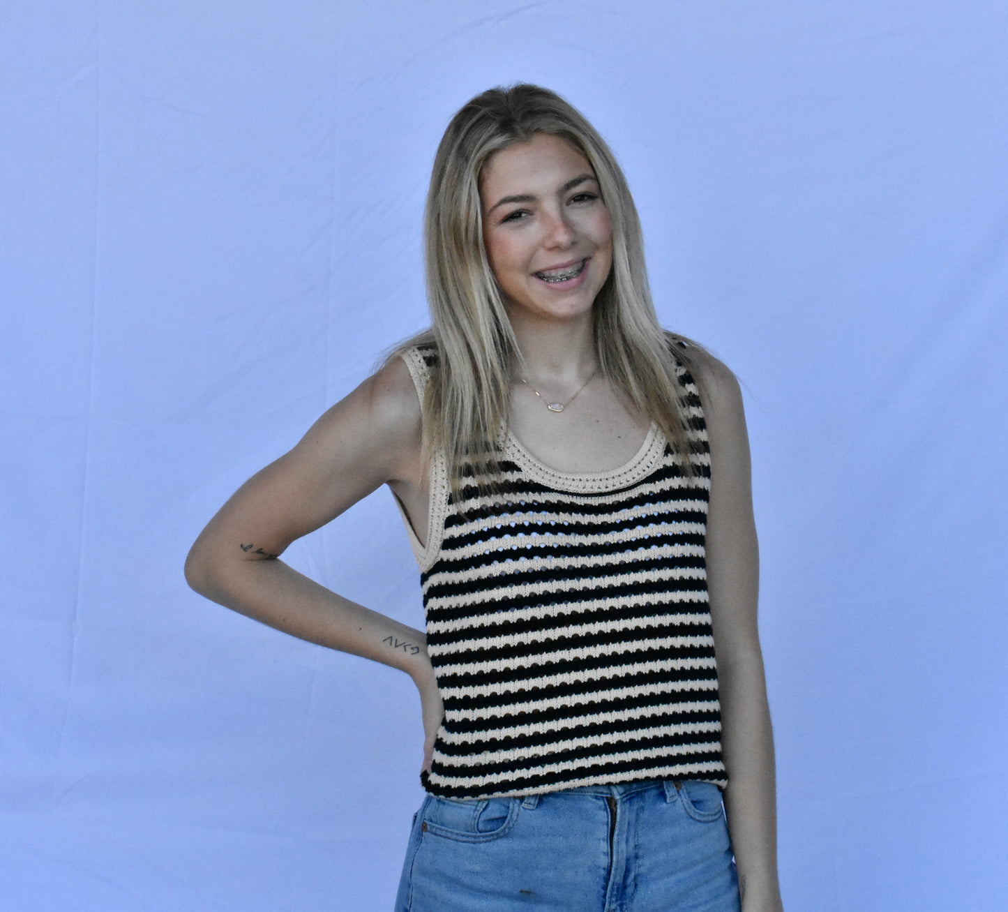 Black and Cream Crochet Tank Top