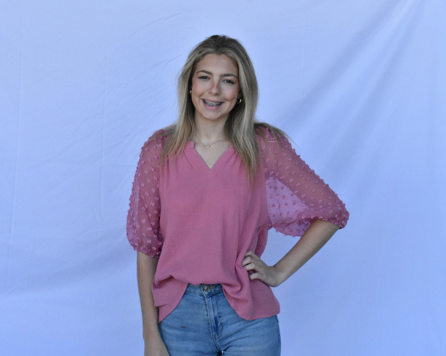 Mauve Pink Sheer Sleeve Top