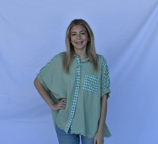 Multi Green Button Up