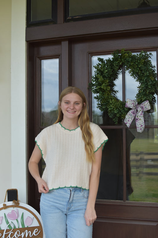 Green Trim Knitted Top