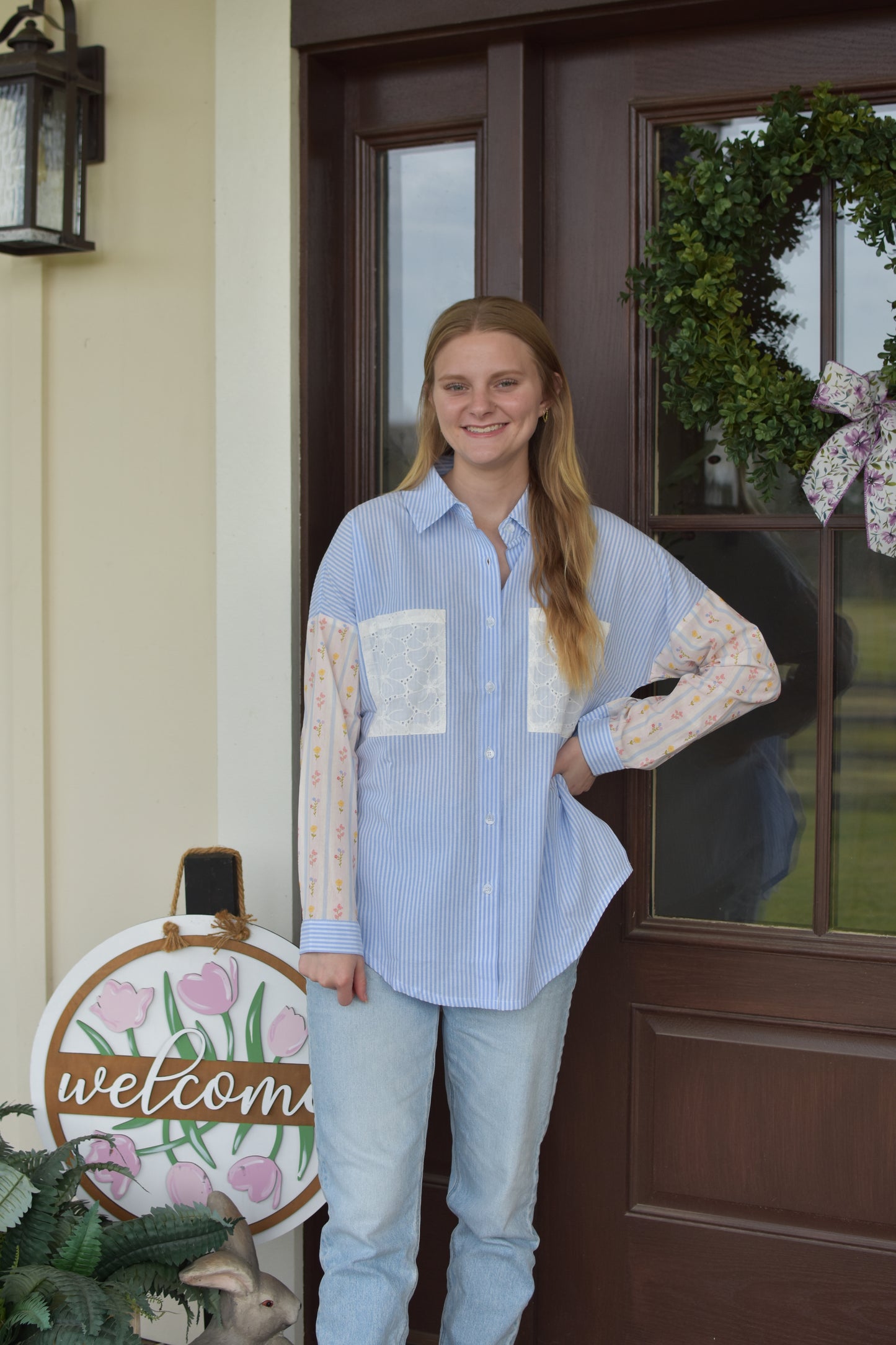 Spring Patchwork Button Up Top