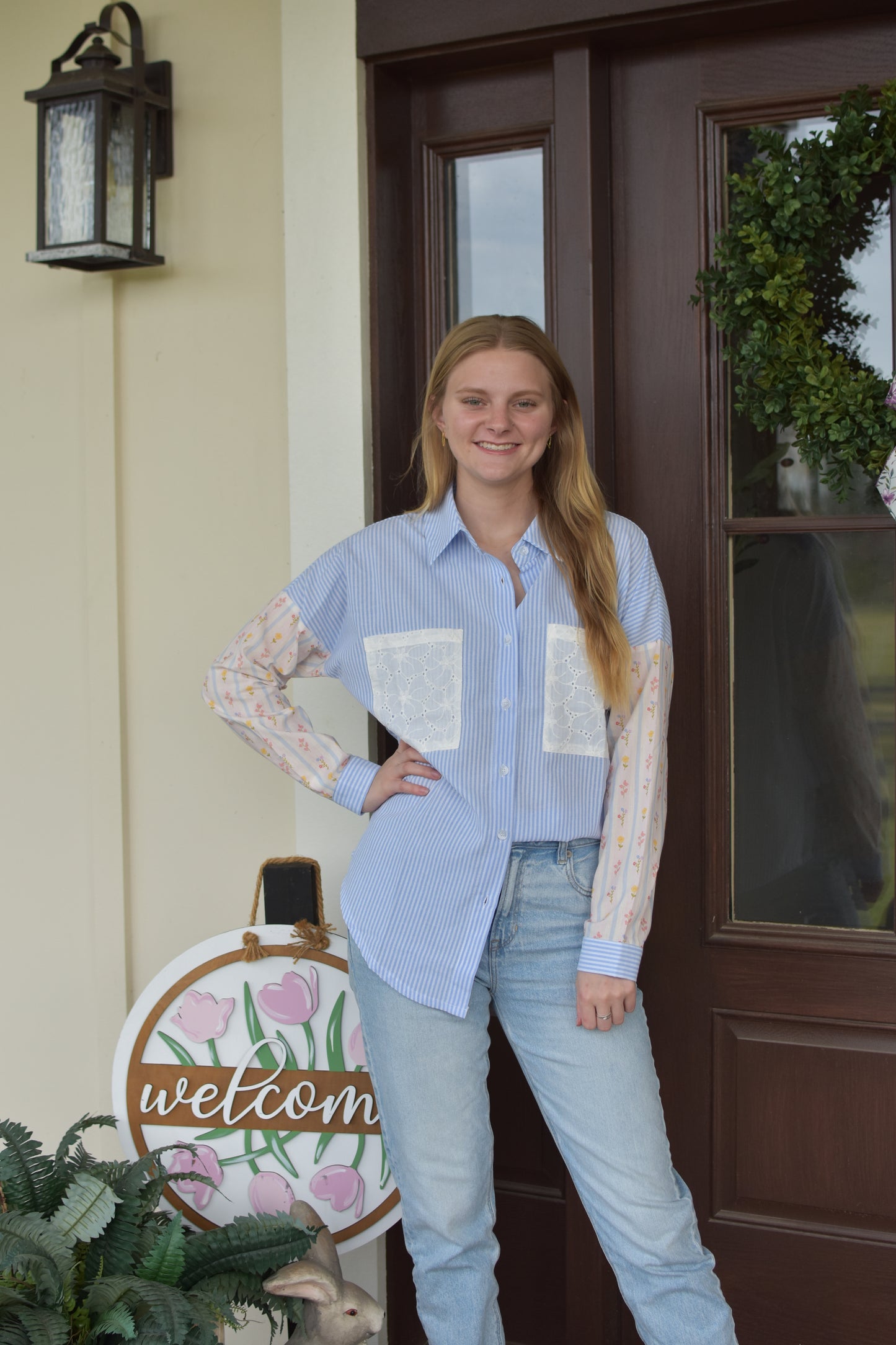 Spring Patchwork Button Up Top
