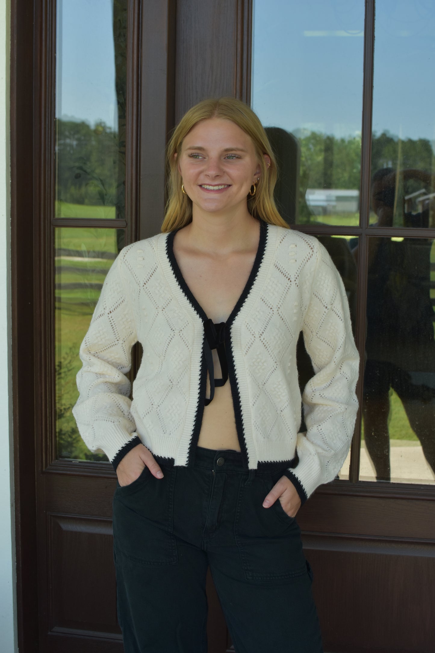 Cream Tie Sweater Top