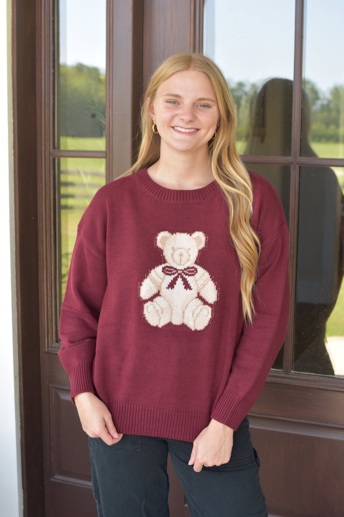 Burgundy Cozy Teddy Bear Sweater