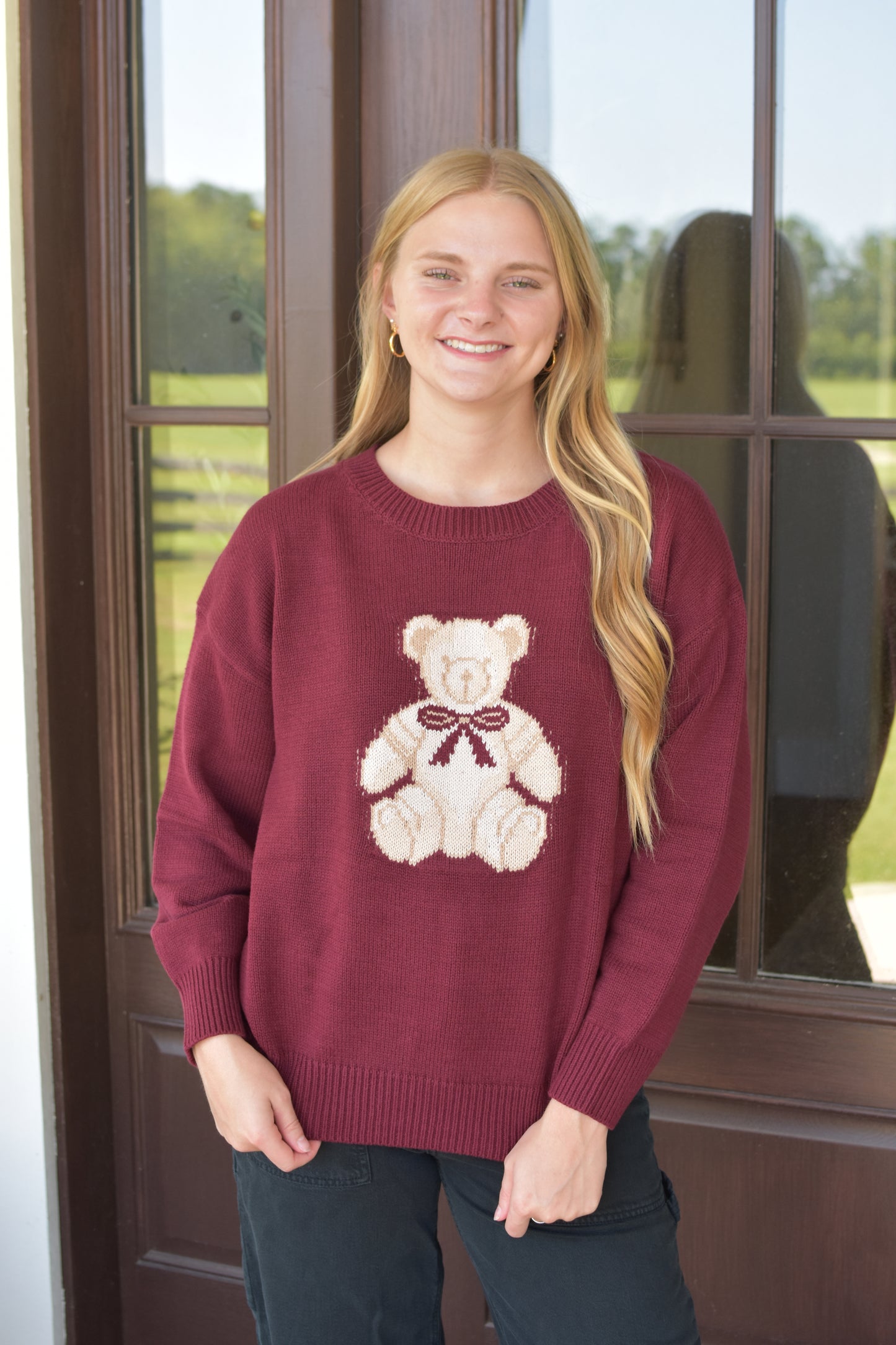 Burgundy Cozy Teddy Bear Sweater