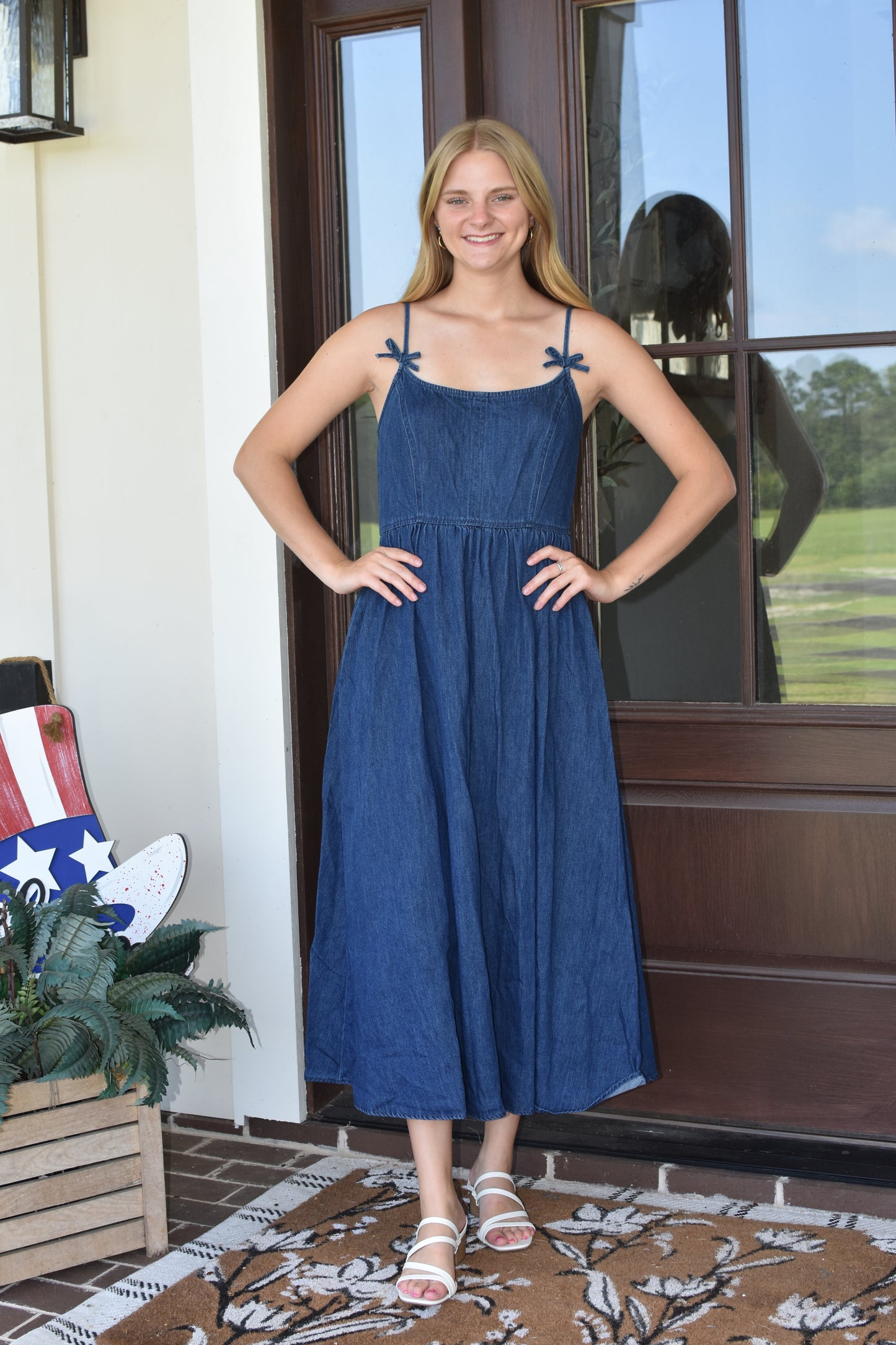 Bow Sleeve Denim Midi