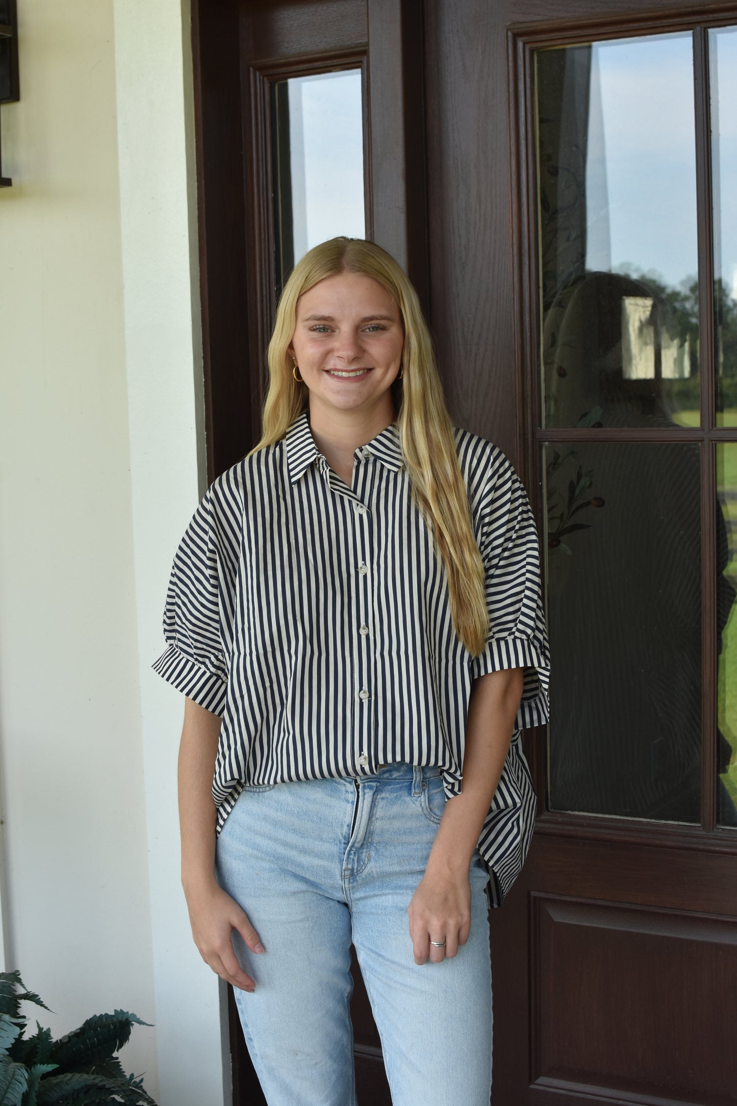Navy Striped Button Up