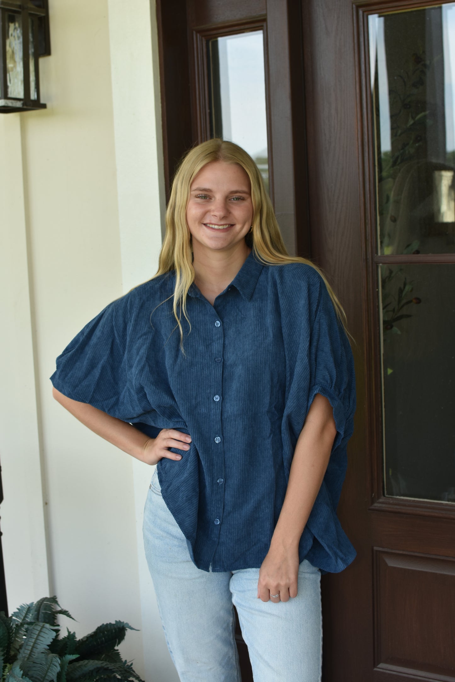Navy Corduroy Blouse