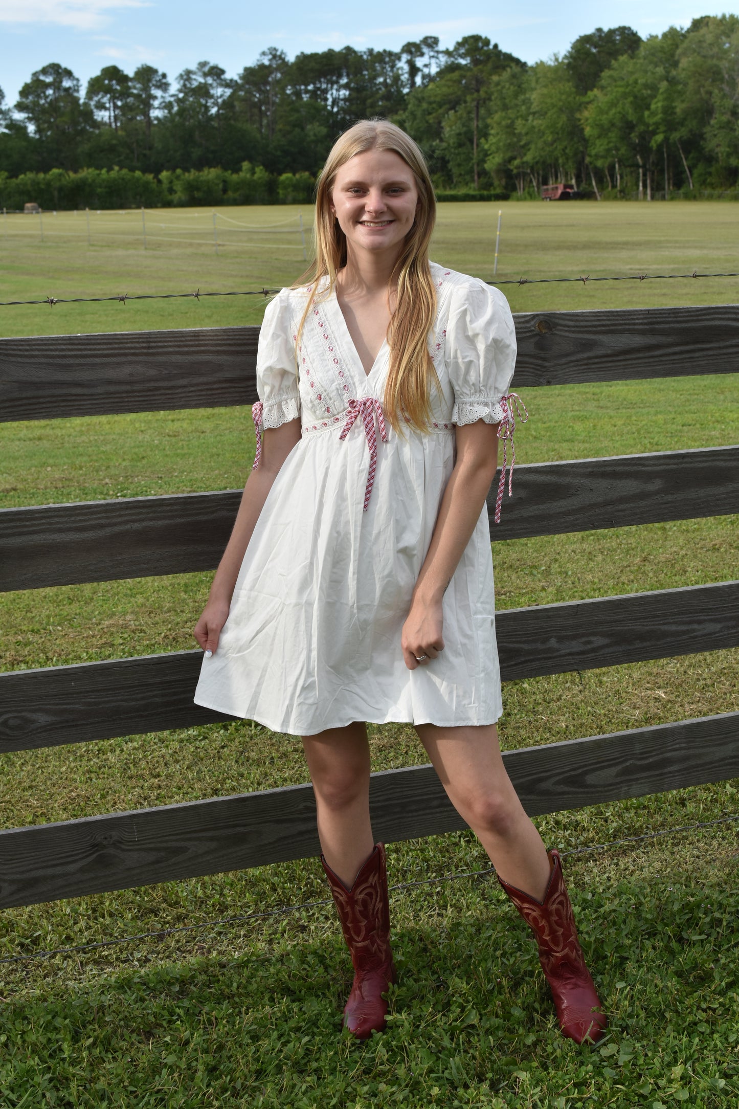 White and Red Lace Trim Mini