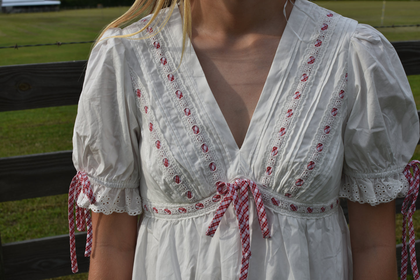 White and Red Lace Trim Mini