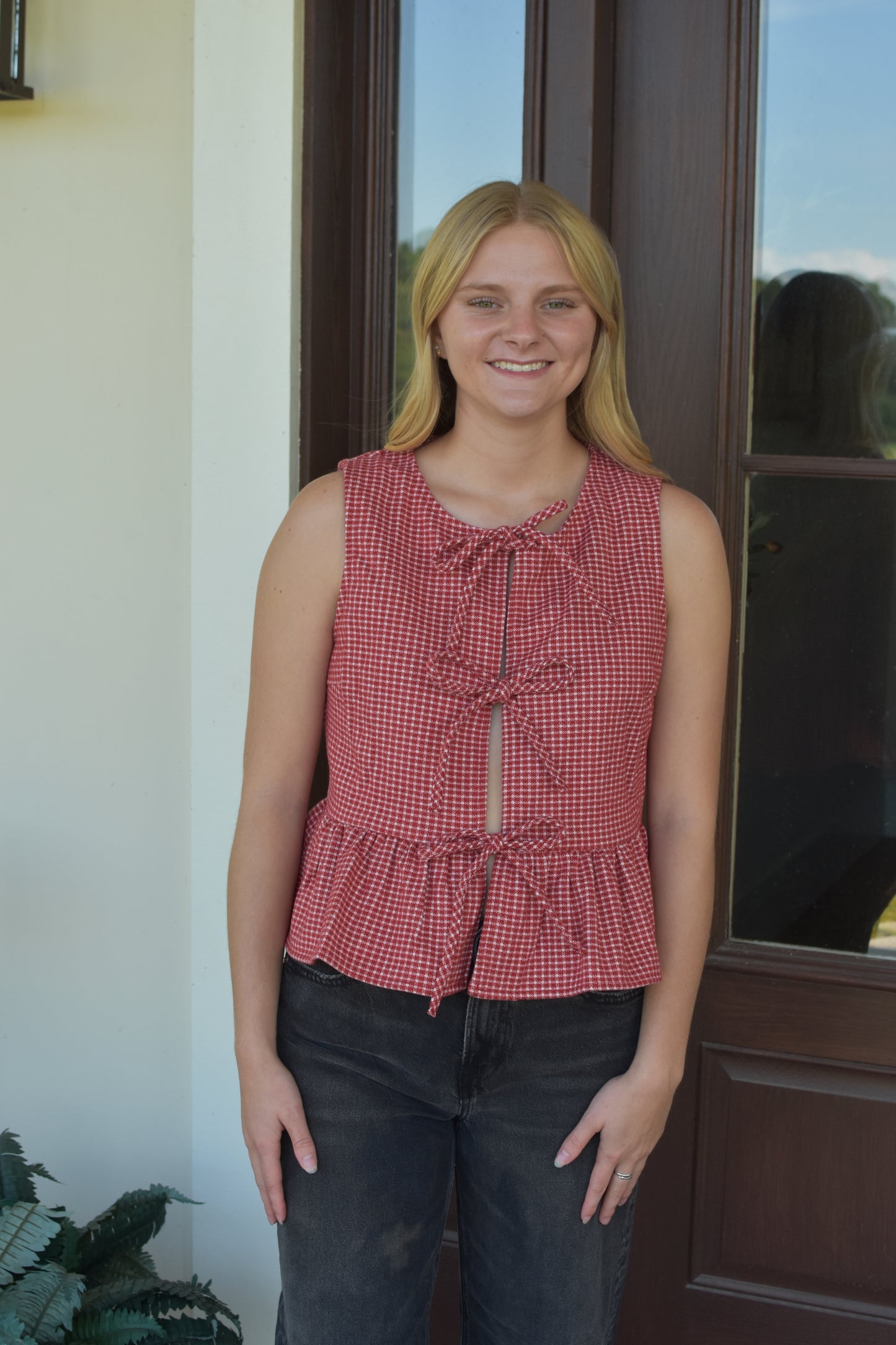 Red Plaid Bow Top