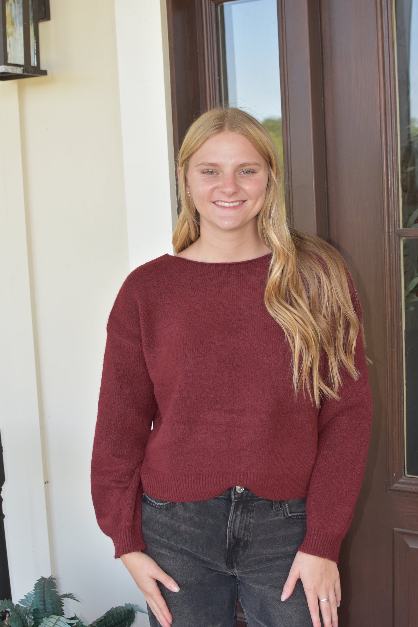 Burgundy Accent Bow Sweater