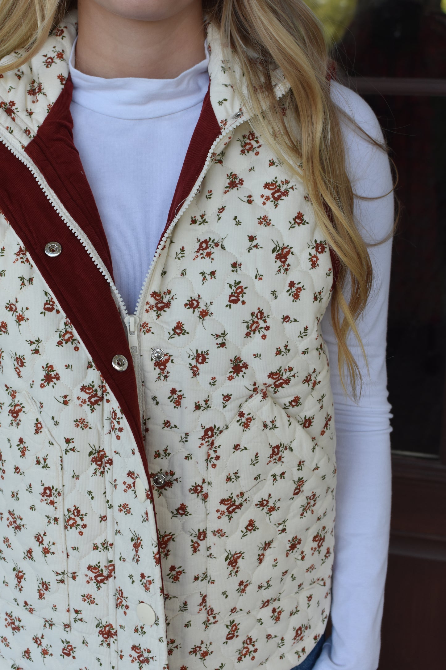 Red Floral Corduroy Vest