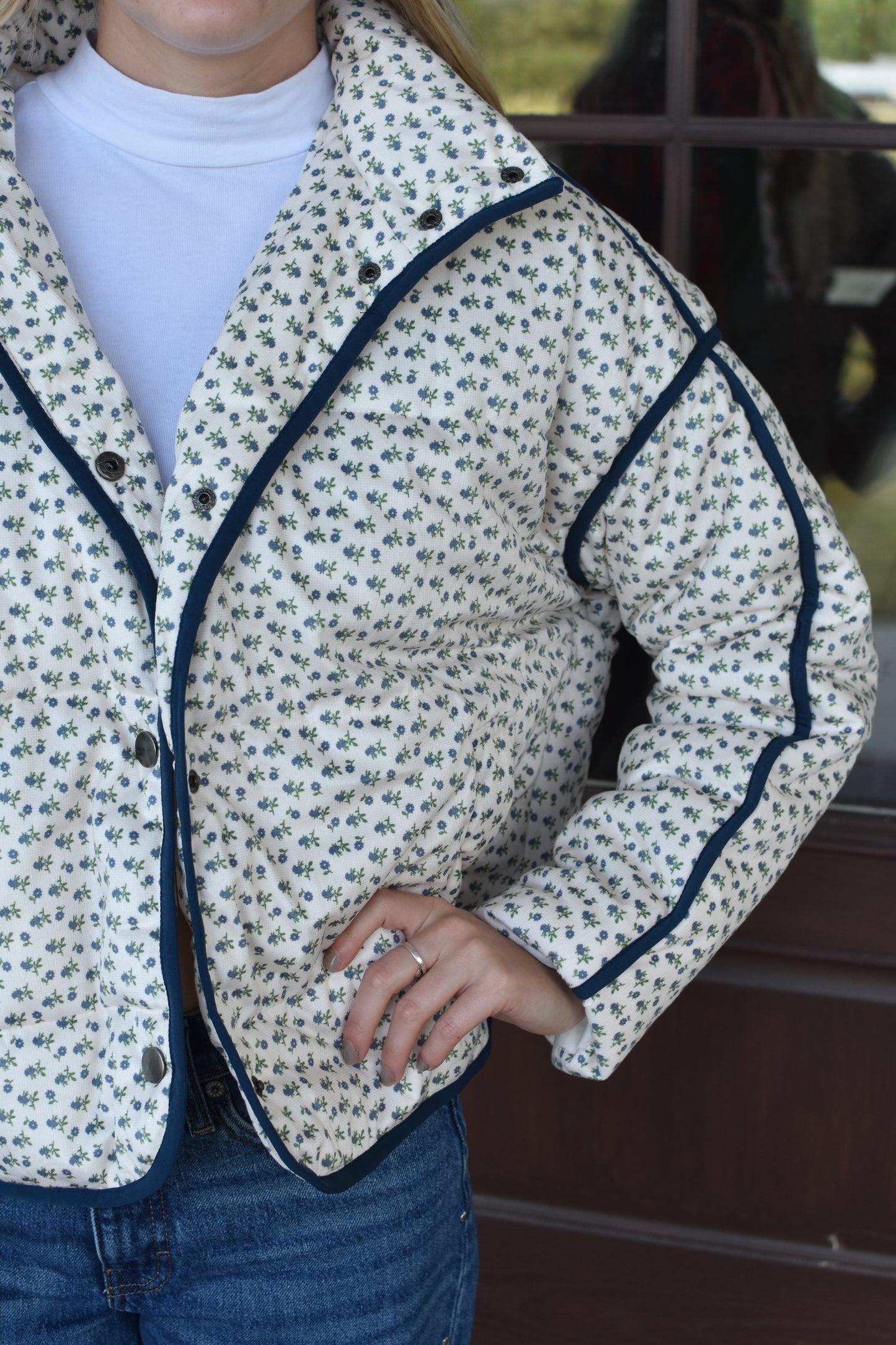 Navy Floral Puffer Jacket
