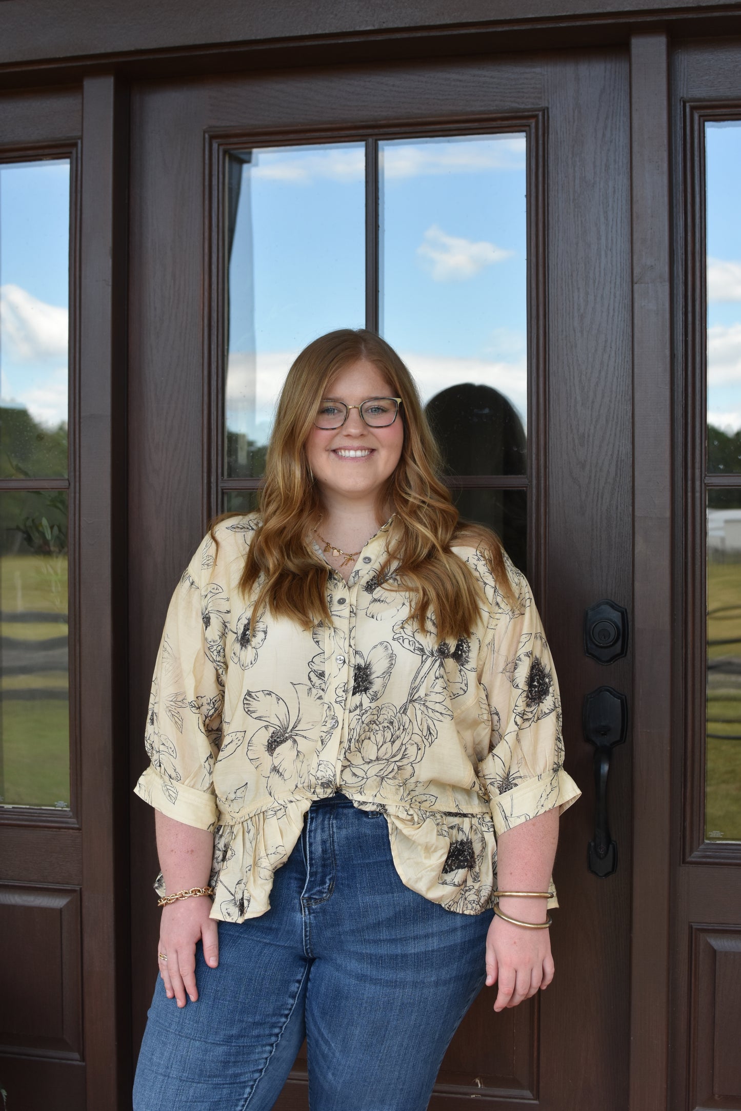 Black Floral Button Up, CURVY