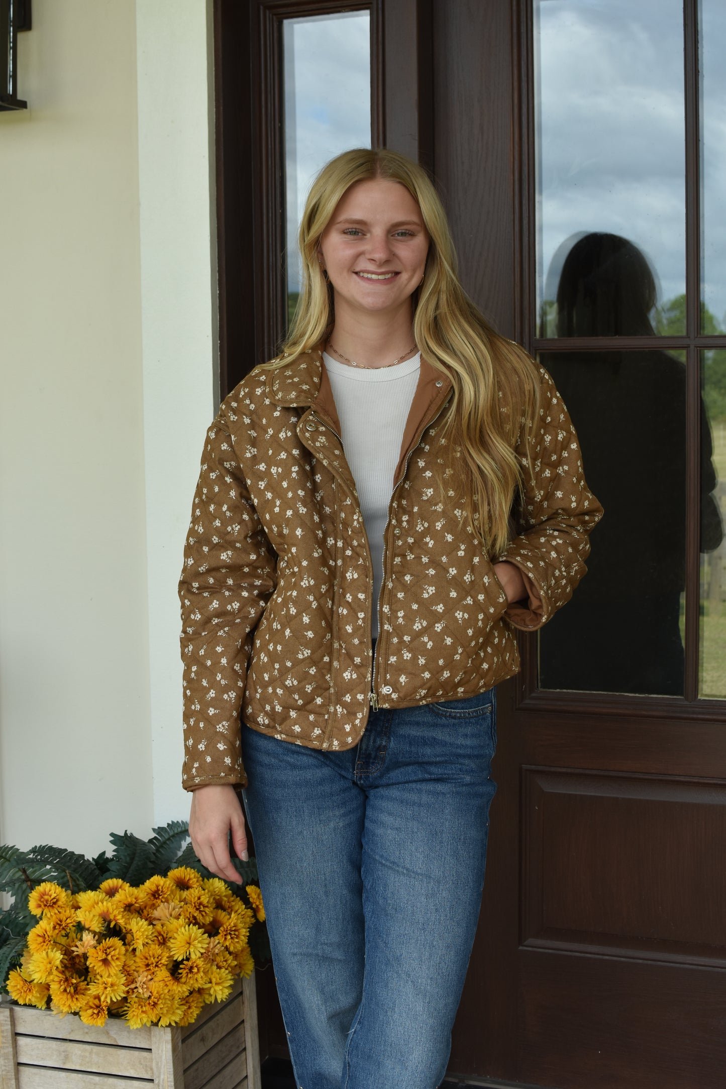 Brown Floral Puffer Jacket