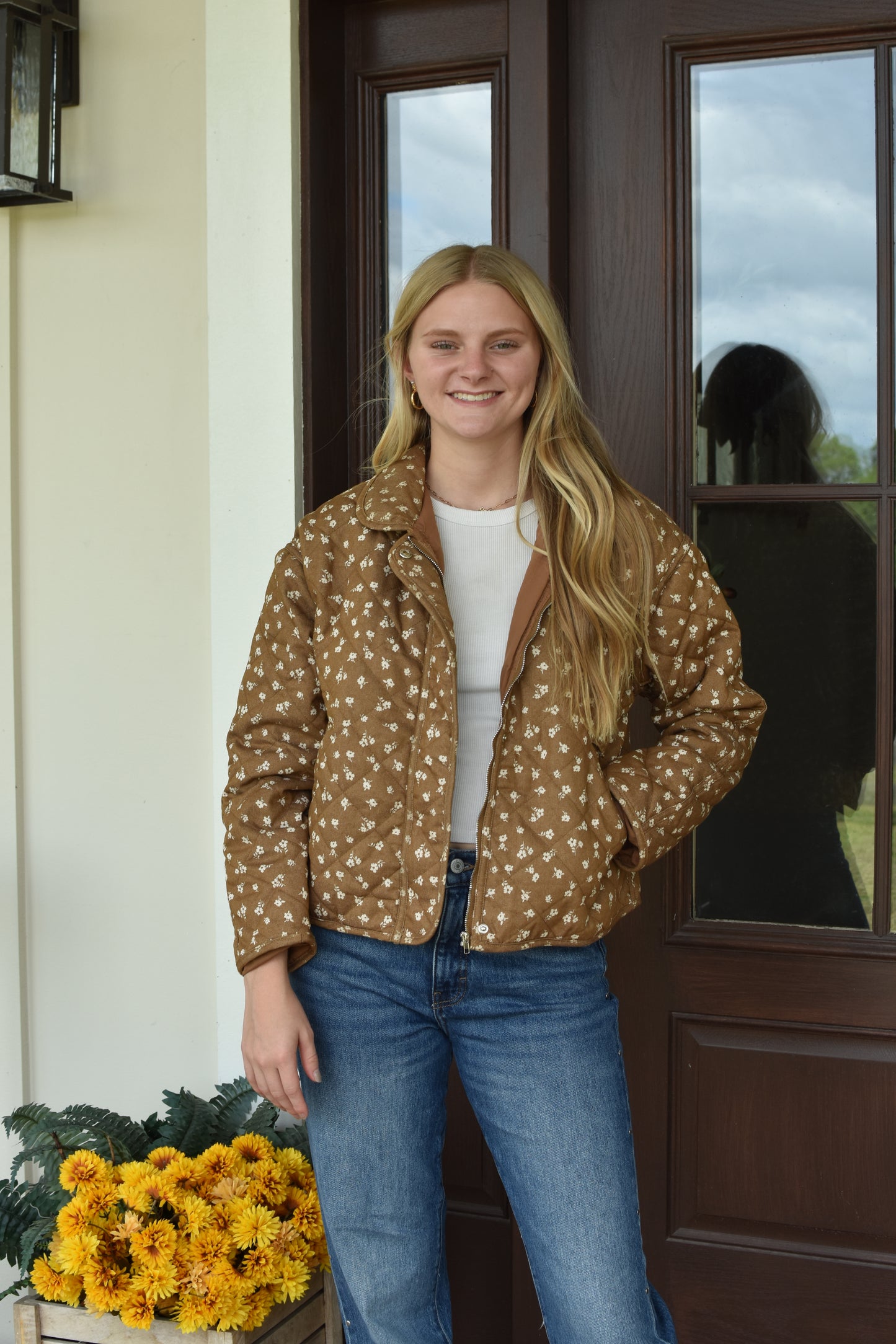 Brown Floral Puffer Jacket