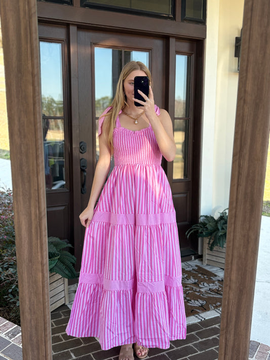 Stripe Mix Tie Strap Midi