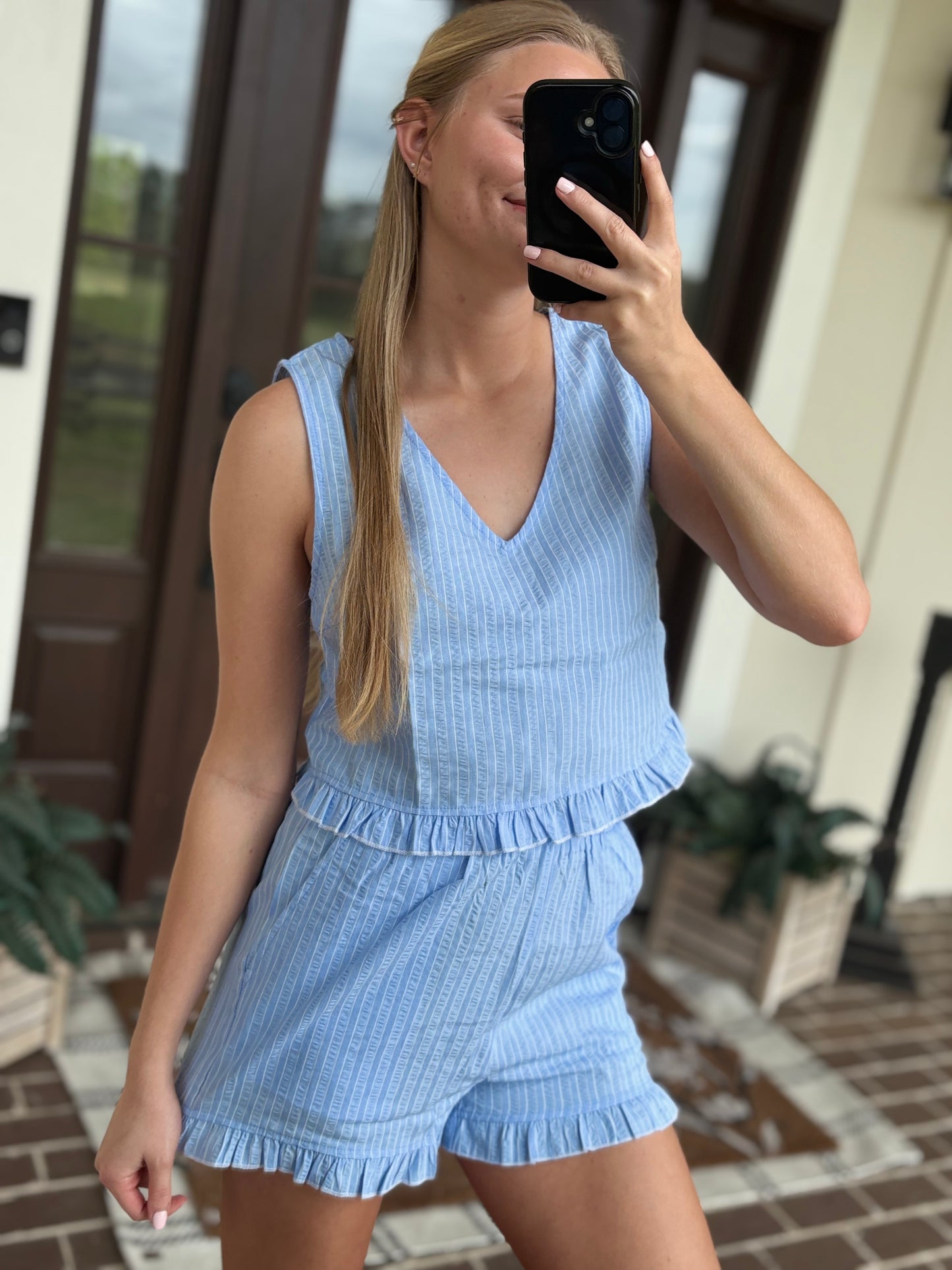 Baby Blue Striped Shorts Set
