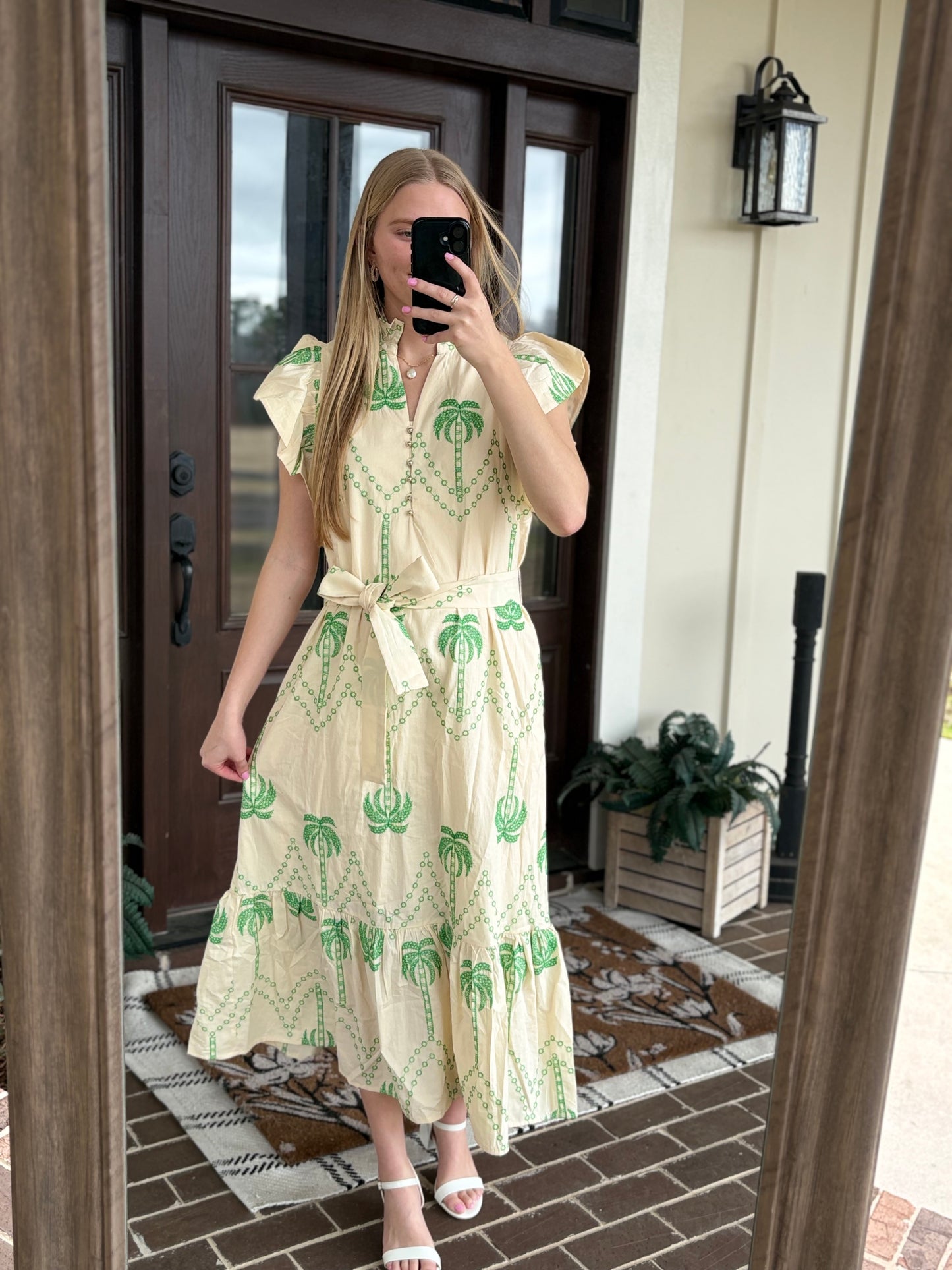 Ecru, Embroidered Palms Midi