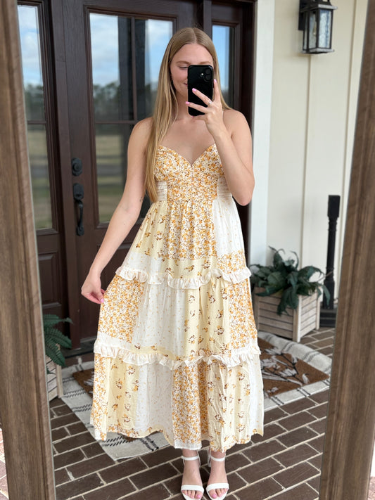 Butter Yellow Multi Pattern Midi