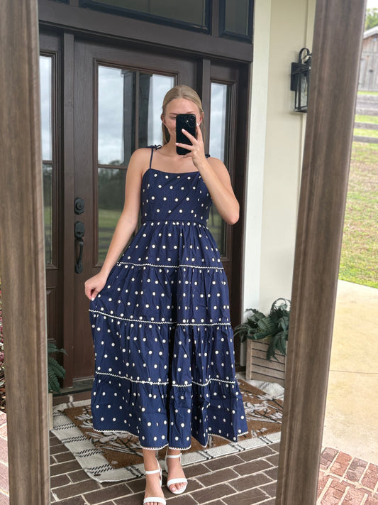 Navy Polka Dot Midi