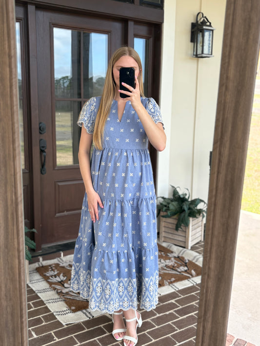 Blue Denim Eyelet Dress