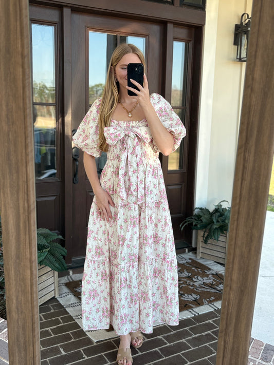 Floral Smock with Bow Tie