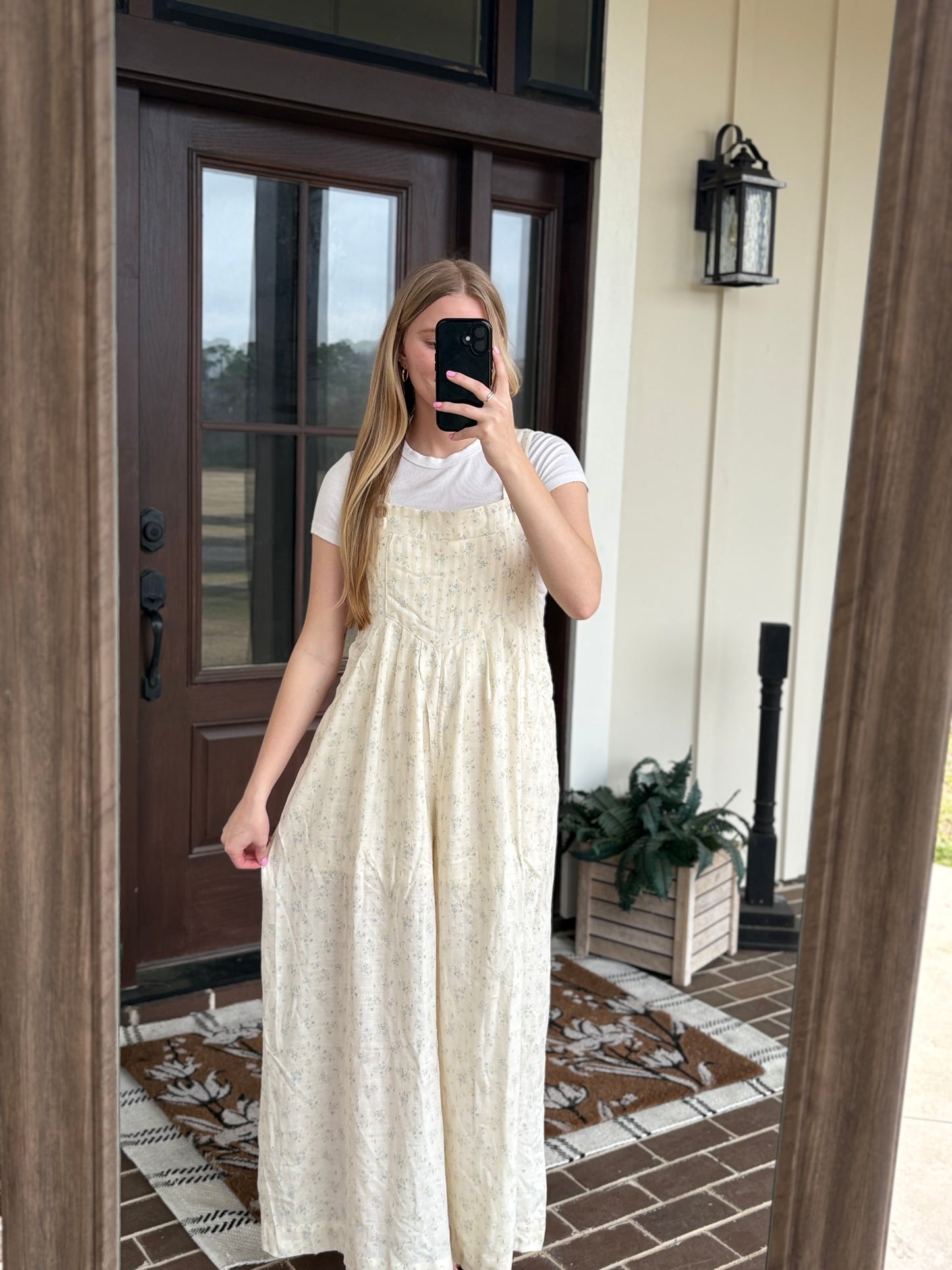 Blue Printed Floral Overalls