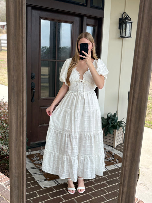 Textured Woven Lace Overlap Midi