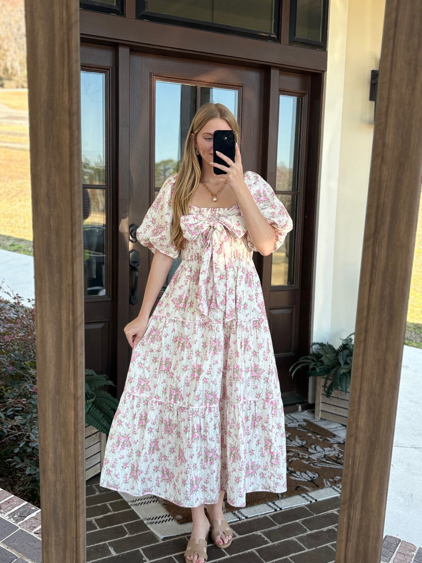 Floral Smock with Bow Tie