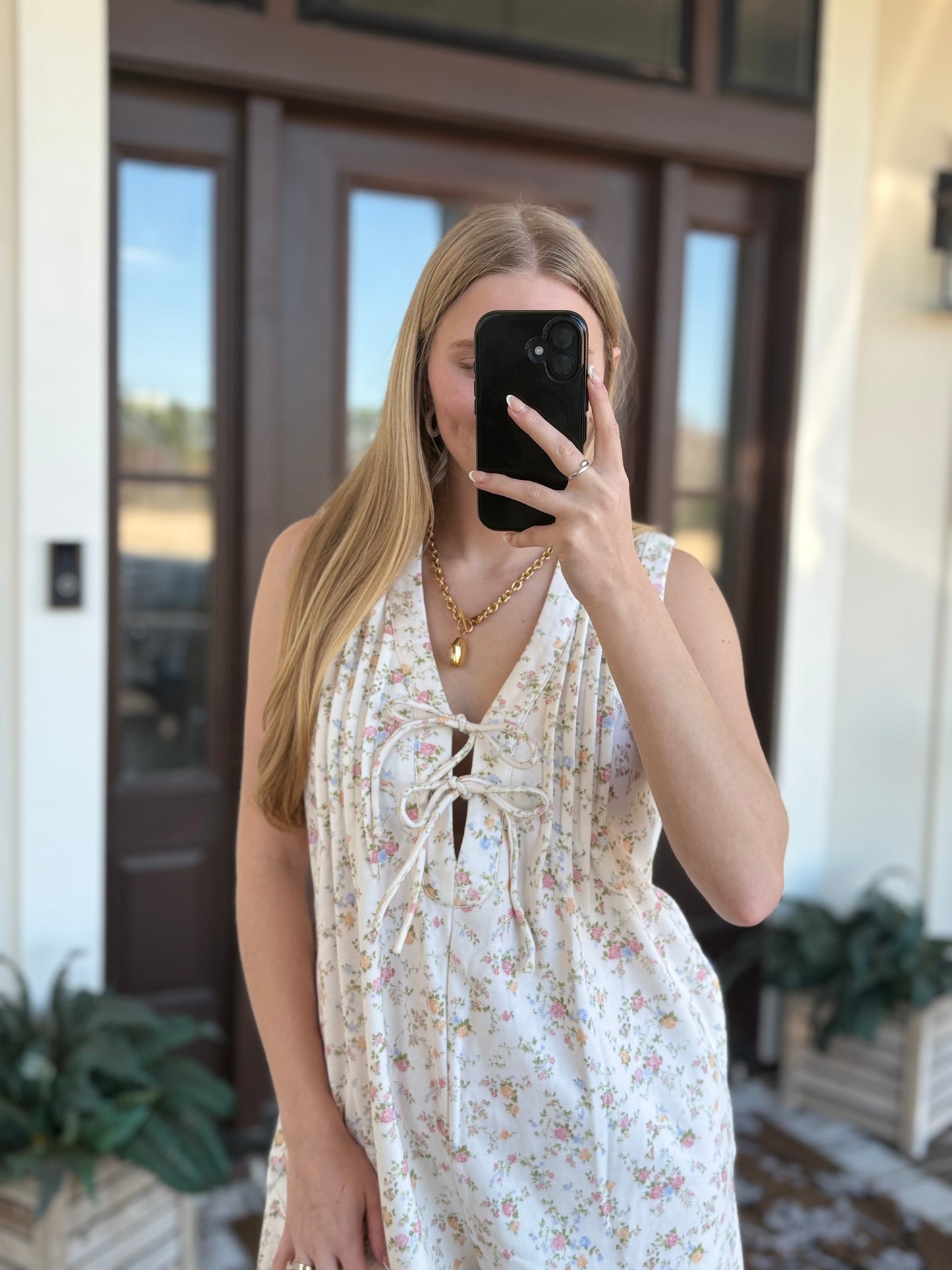 Ivory Floral Tie Sleeveless Romper