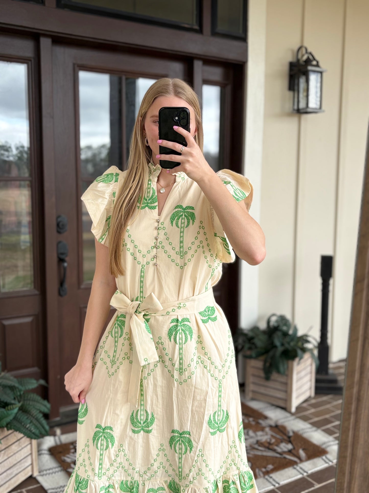 Ecru, Embroidered Palms Midi