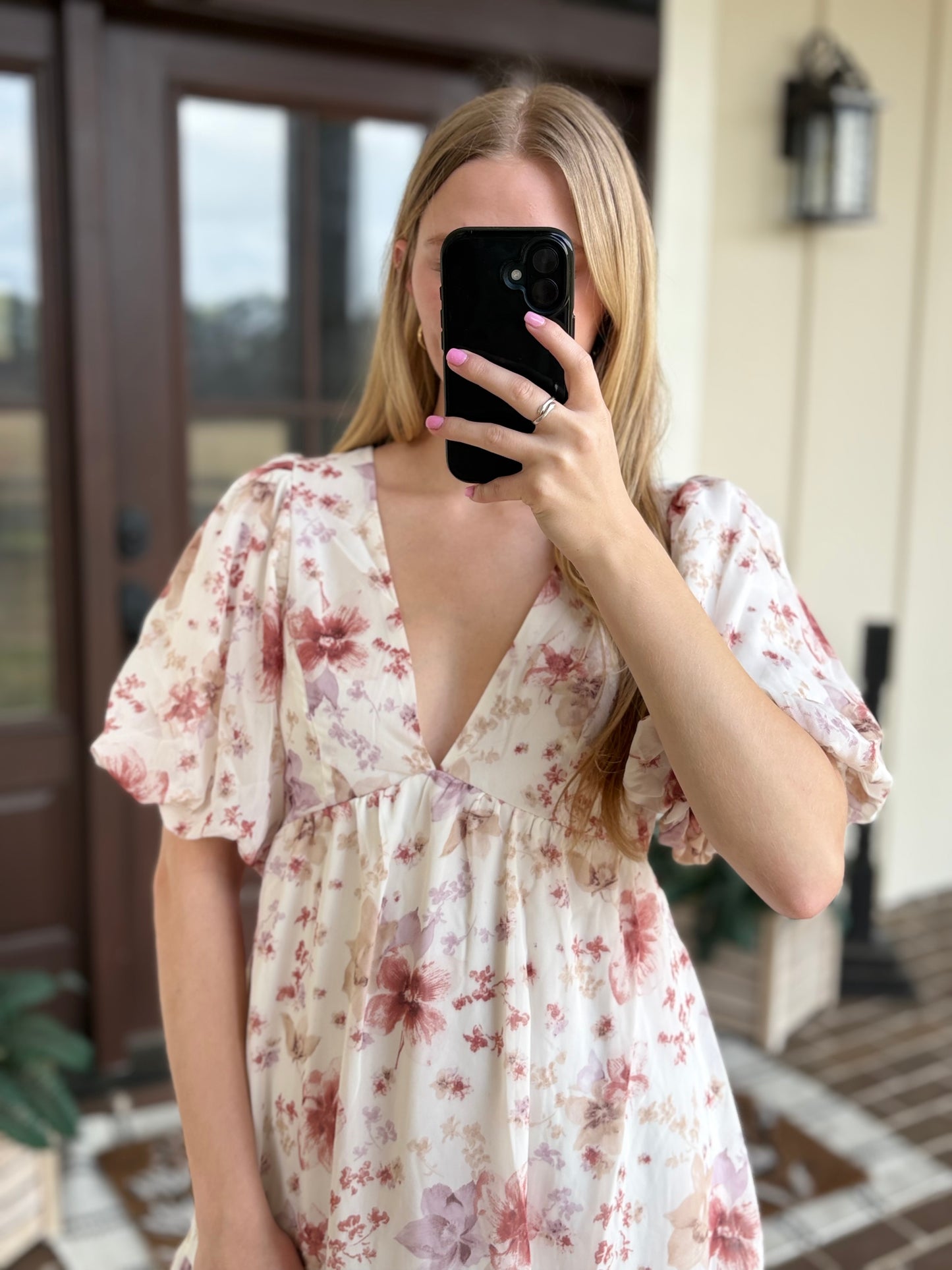 Ivory Floral V-Neck Mini