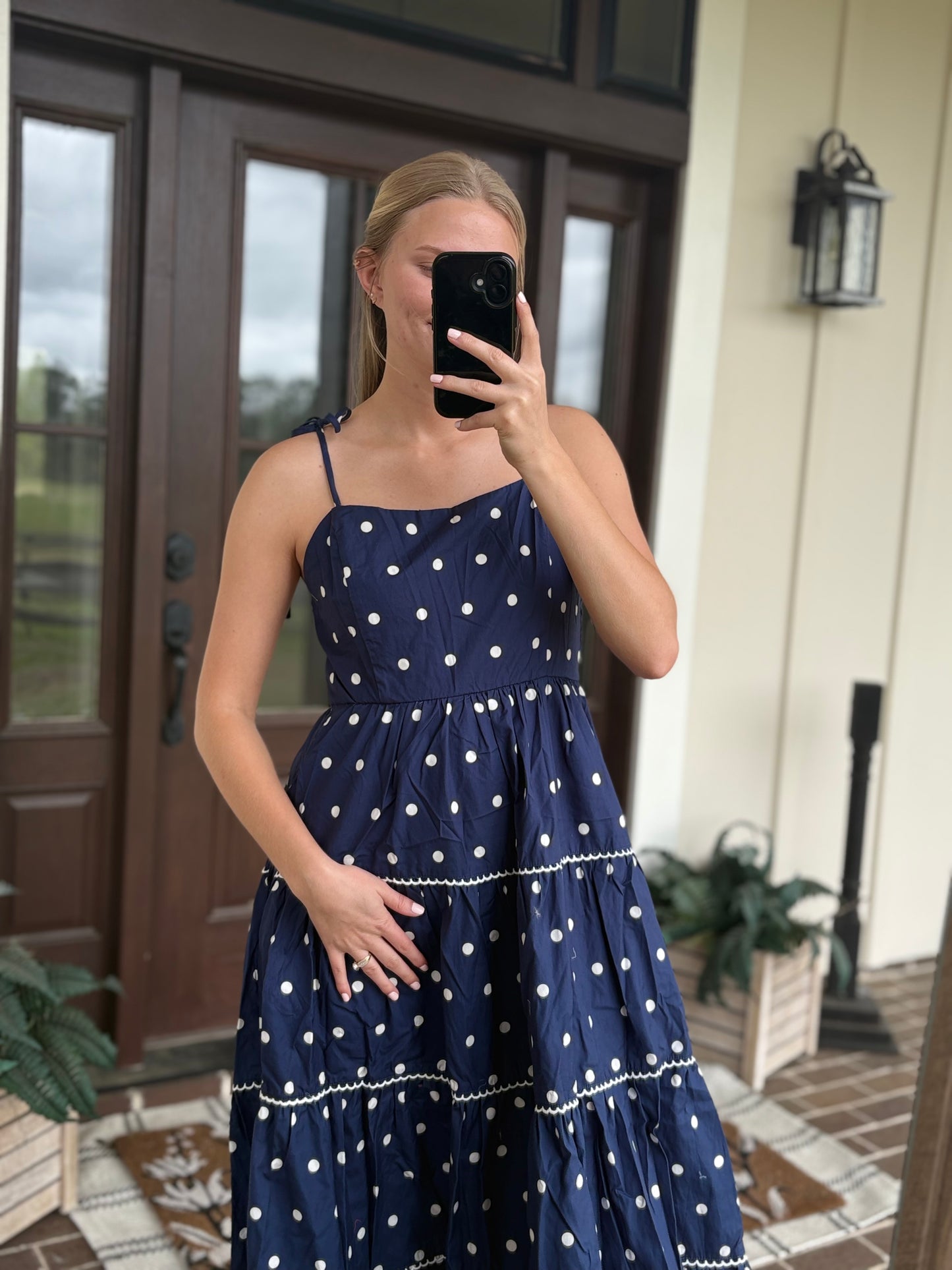 Navy Polka Dot Midi