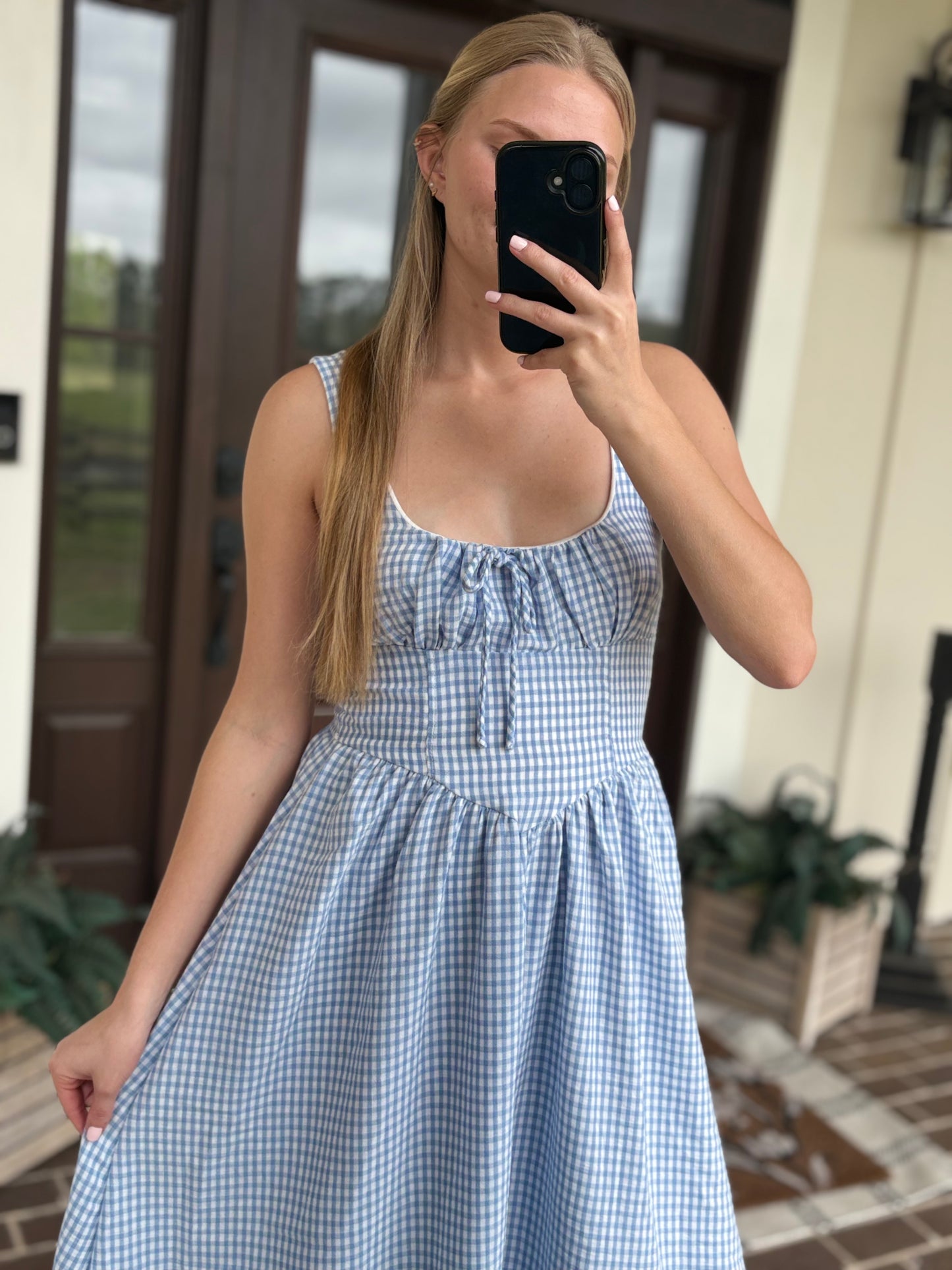 Dusty Blue Gingham Midi