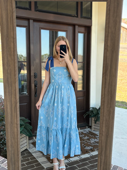 Blue Eyelet Midi