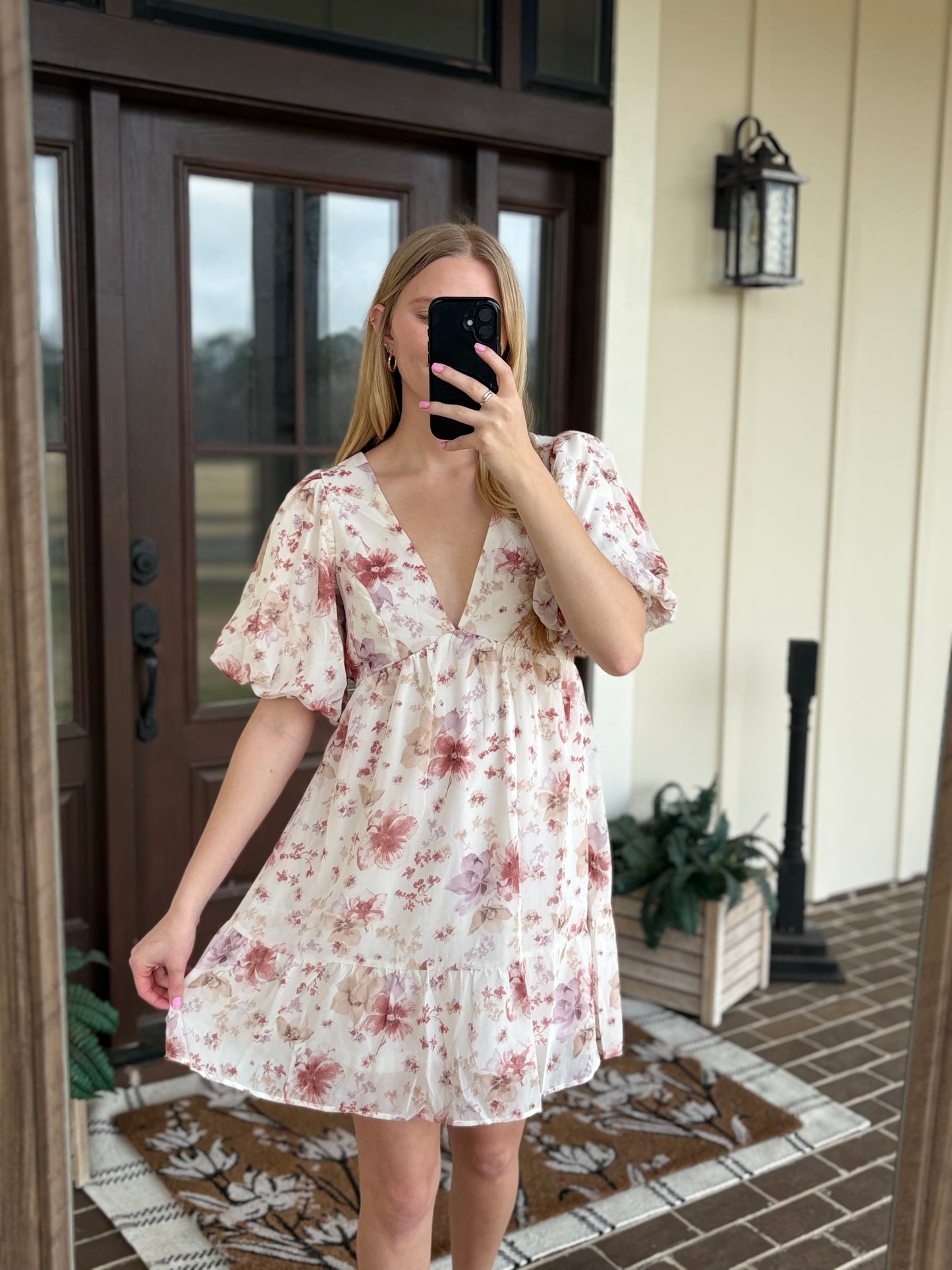 Ivory Floral V-Neck Mini