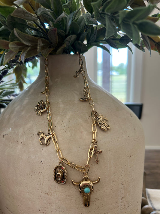 Aqua Saddle Up Charm Necklace