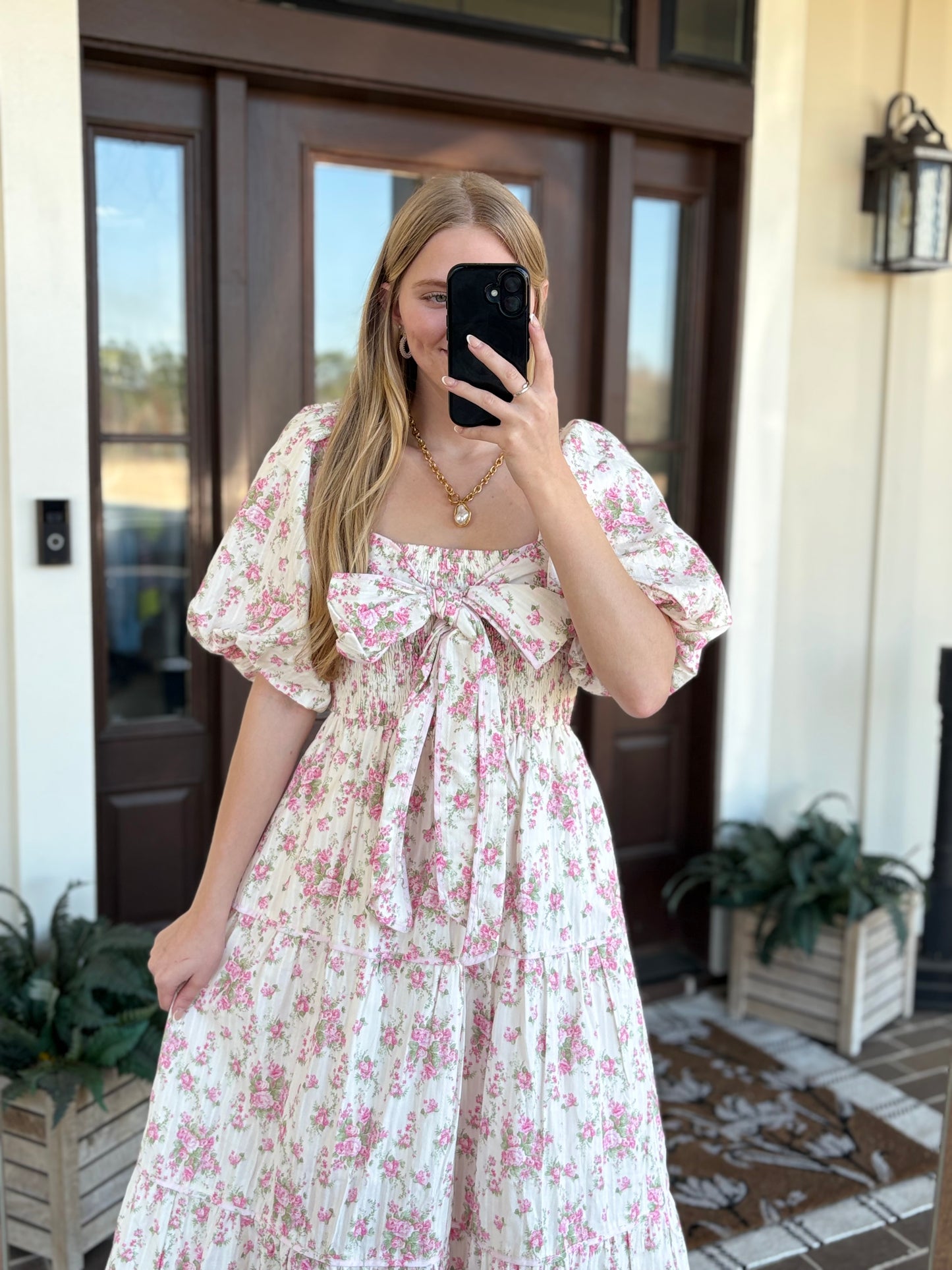 Floral Smock with Bow Tie