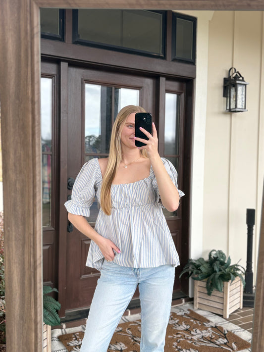 Sky Blue Striped Blouse