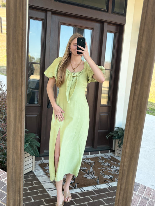 Front Tie Bow Midi, Sage