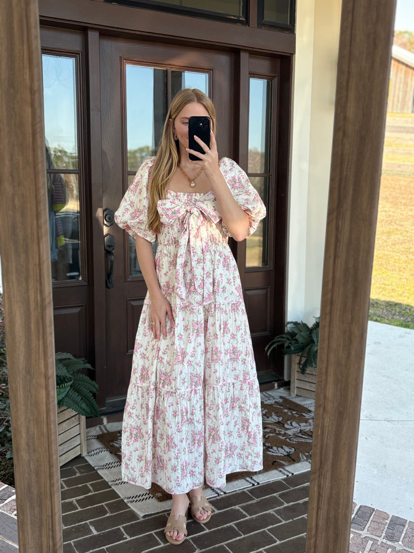 Floral Smock with Bow Tie