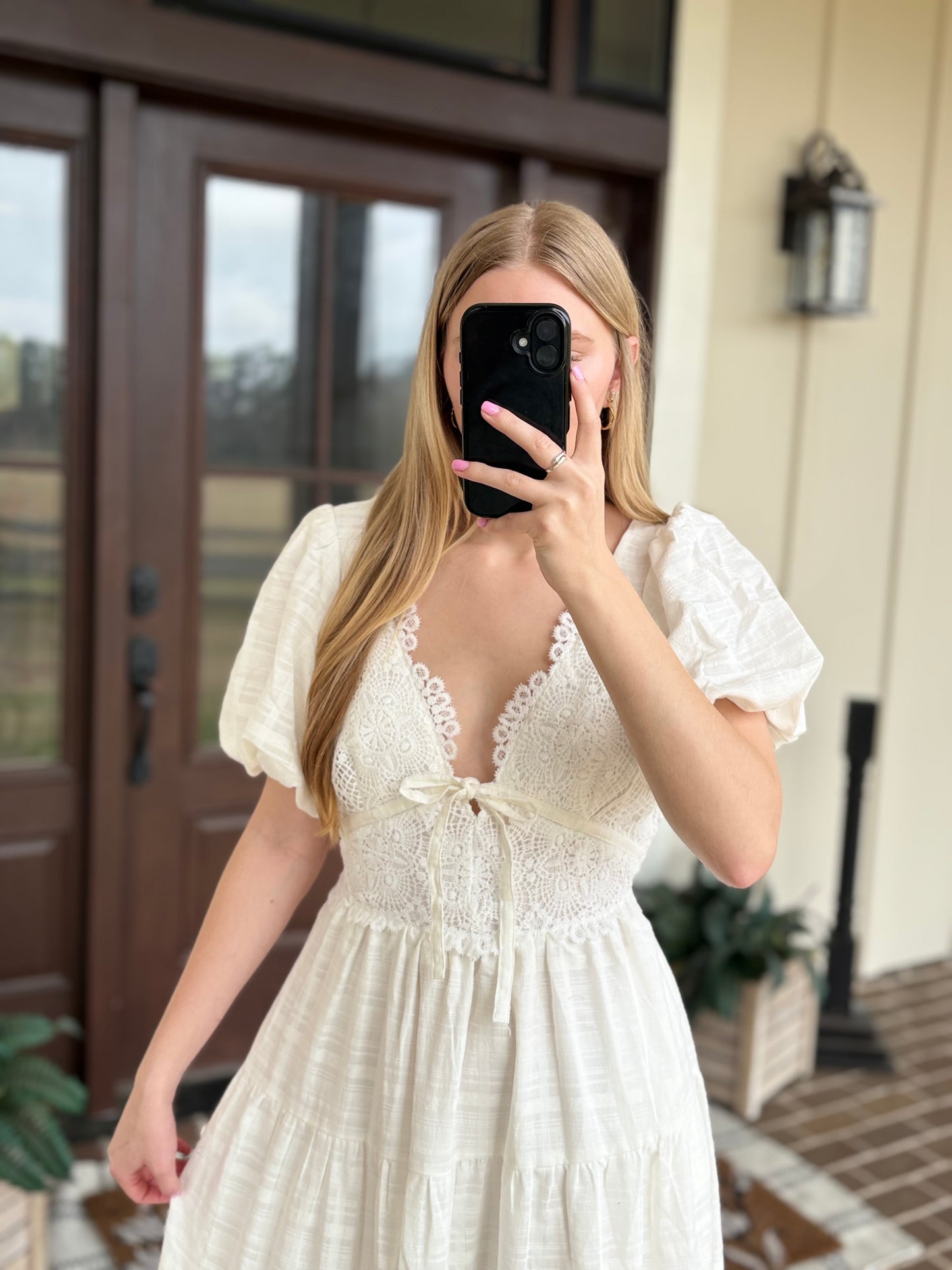 Textured Woven Lace Overlap Midi