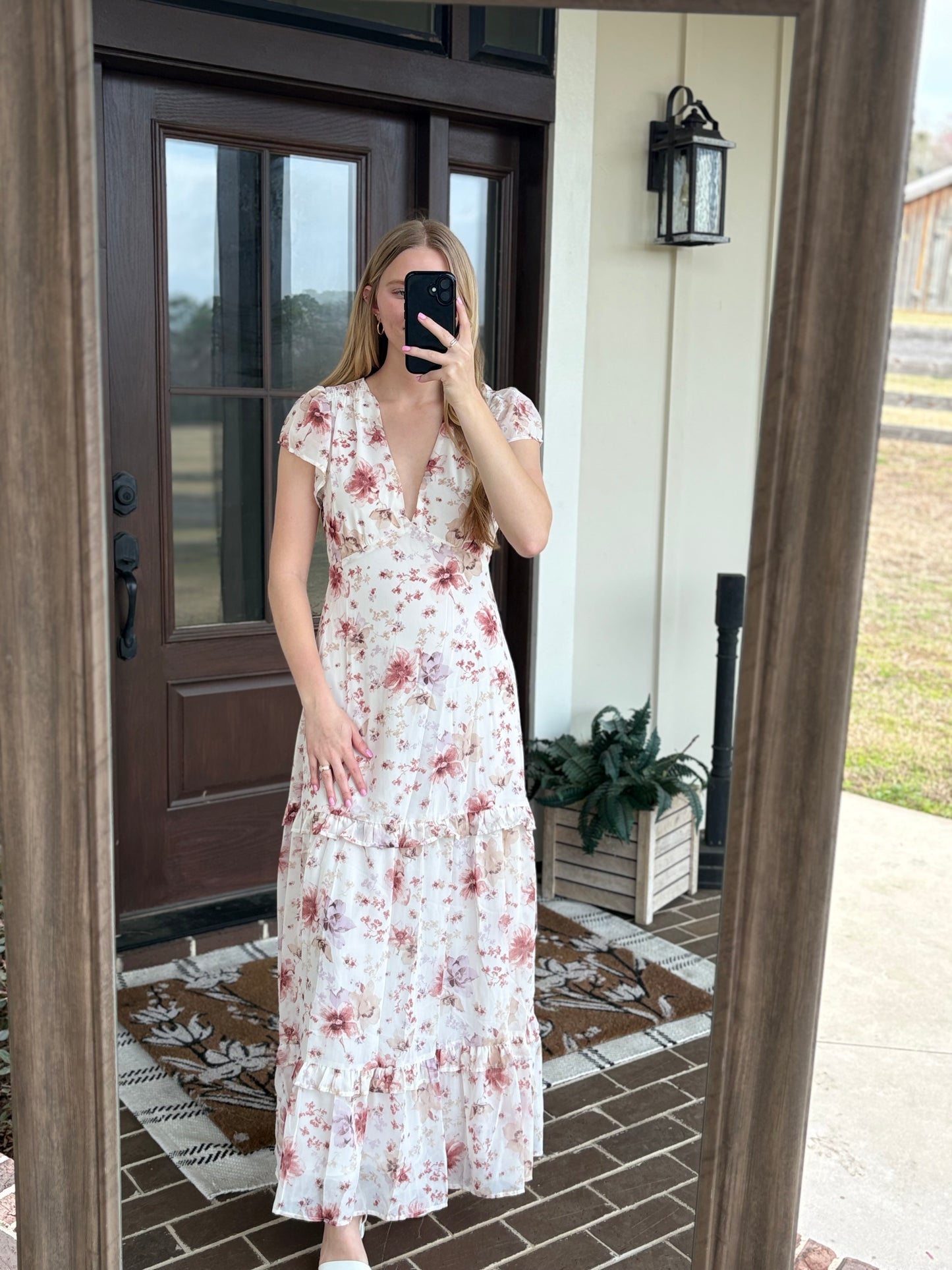 Ivory Floral V-Neck Maxi